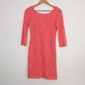 Diane Von Furstenberg Pink Lace Long Sleeve Dress